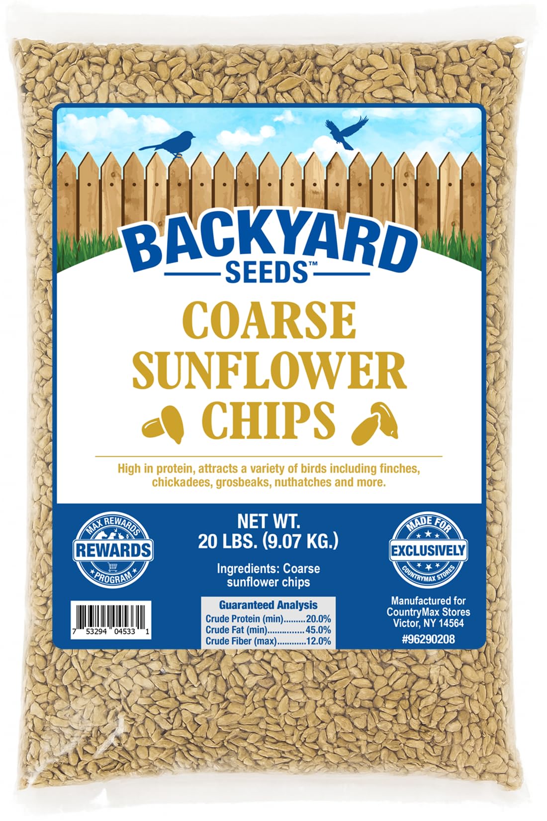 CountryMax Coarse Sunflower Hearts Bird Seed Kernels – Premium No-Shell Feed for Wild Birds, Mess-Free, High-Energy Nutrition​ (20 Pounds)