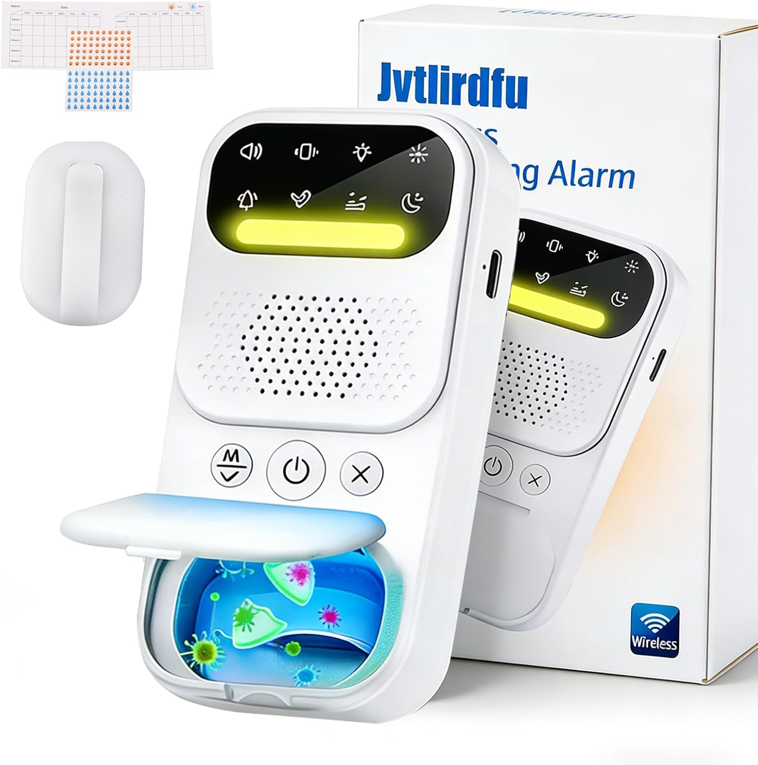 Children's and Seniors Unisex Bedwetting Alarm - High-Sensitivity Wireless Sensor, Sound/Vibration Alerts + Soft Night Light, Compact Easy to Wear