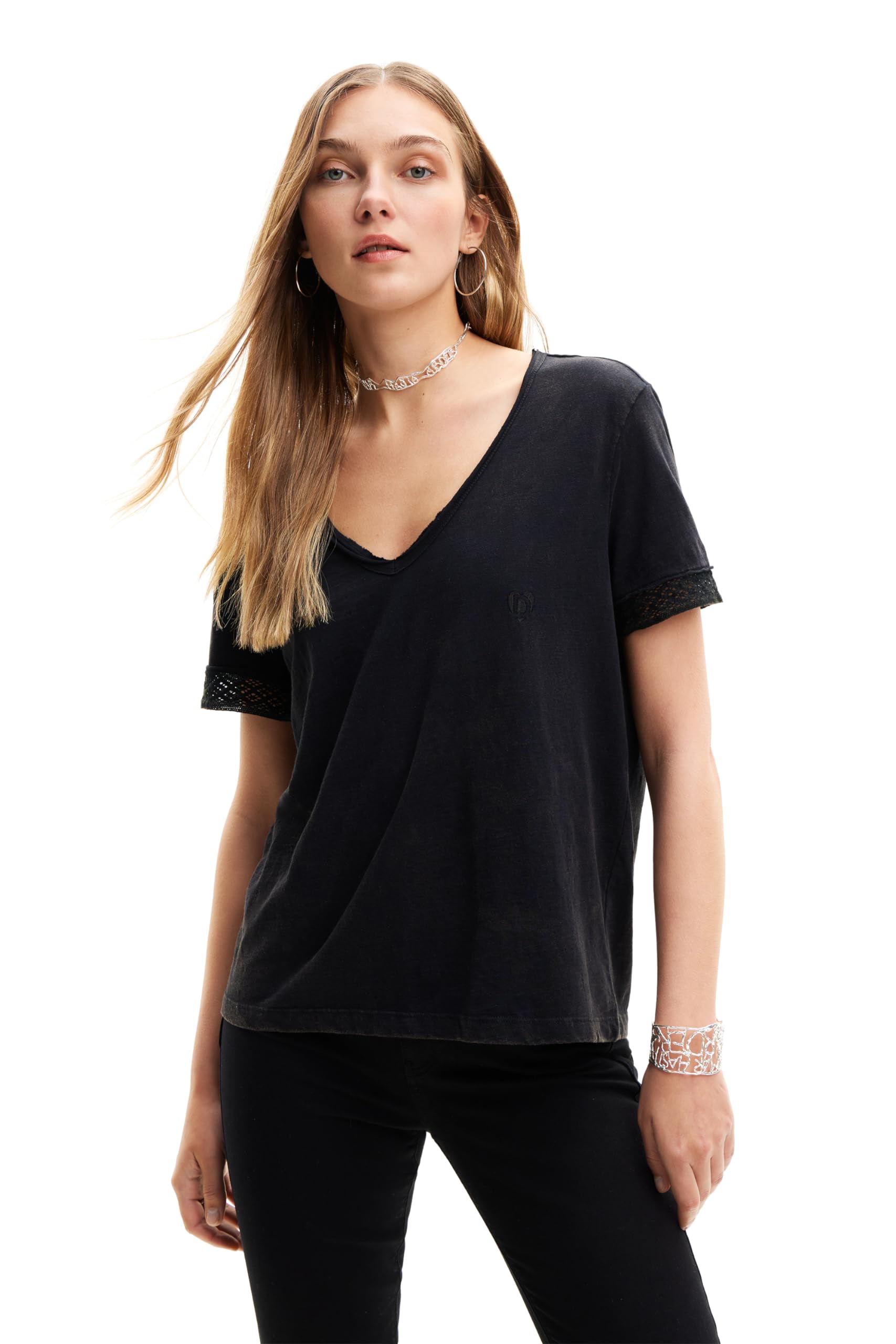 Desigual Women's TS_DAMASCO Blouse, Black, Medium