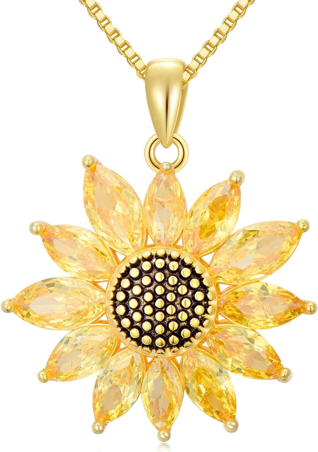 Sunflower Necklace with Natural Citrine for Women, 18k Gold Plated 925 Sterling Silver Sunflower Pendant Necklaces Jewelry Gifts Christmas Mothers Day Wife Mom 18+2 inch
