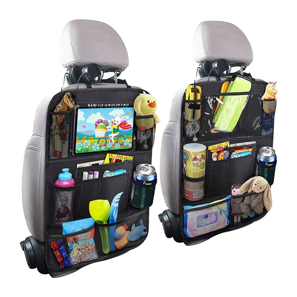ORiTiCar Backseat Organizer with Touch Screen Tablet Holder Waterproof and Durable 9 Storage Pockets Kick Mats Car Back Seat Protectors for Kids Toddlers Car Travel Accessories 2pcs