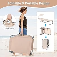 Vista 7 de Goplus Silla bronceadora, silla de playa plegable con toldo de 360°, bolsillo lateral, tumbona ajustable de 5 posiciones para exteriores, para Beige