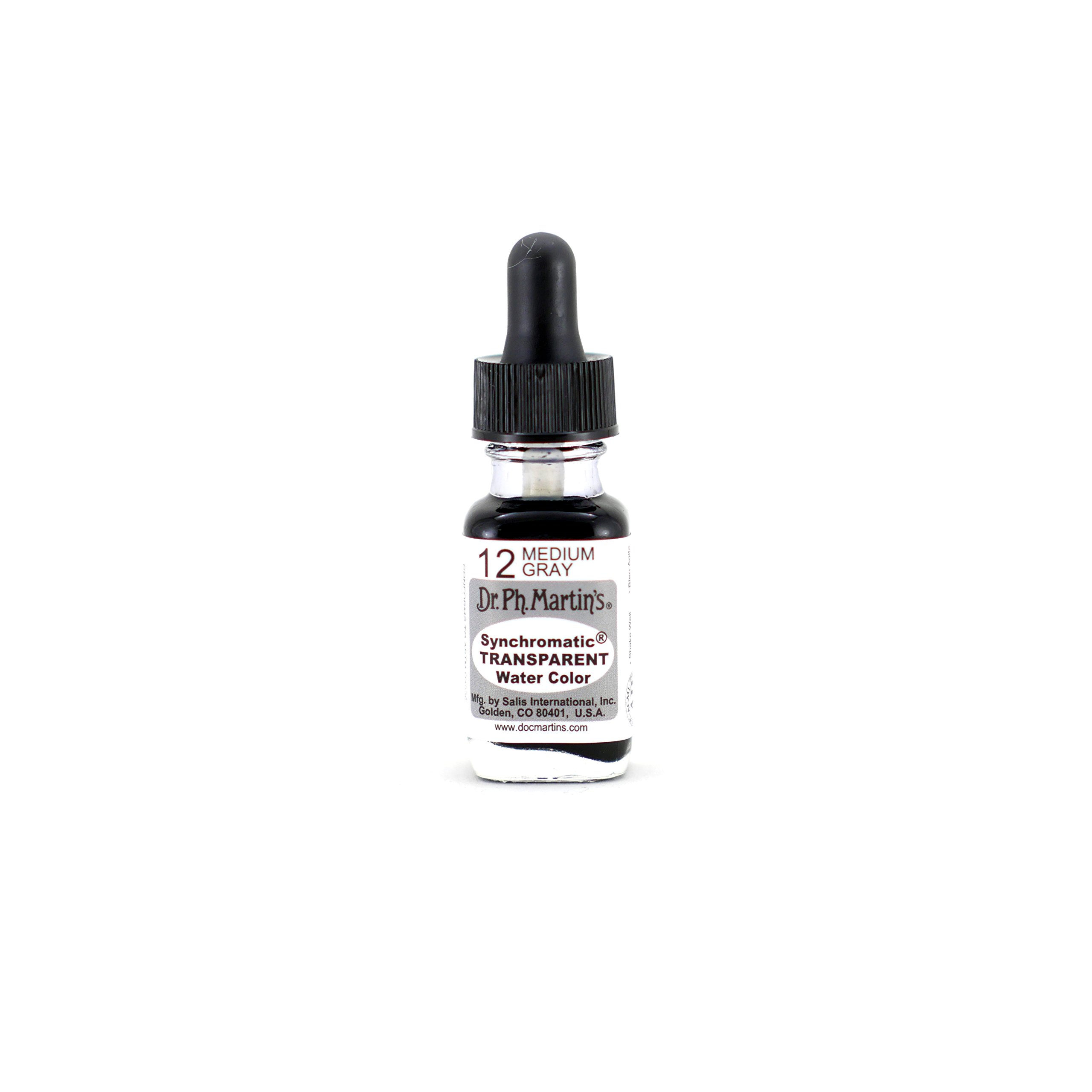 Dr. Ph. Martin's Synchromatic Transparent Water Color, 0.5 oz, Medium Gray (12), 15 ml (Pack of 1)