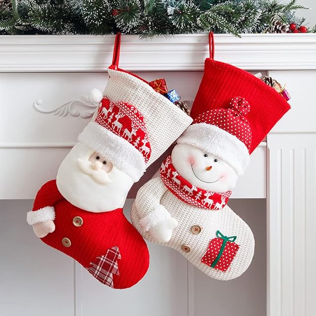 YULOONG Large Christmas Stockings Santa Snowman Deer Set Bags Christmas Party Holiday Home Decorations Fireplace Ornaments Set A