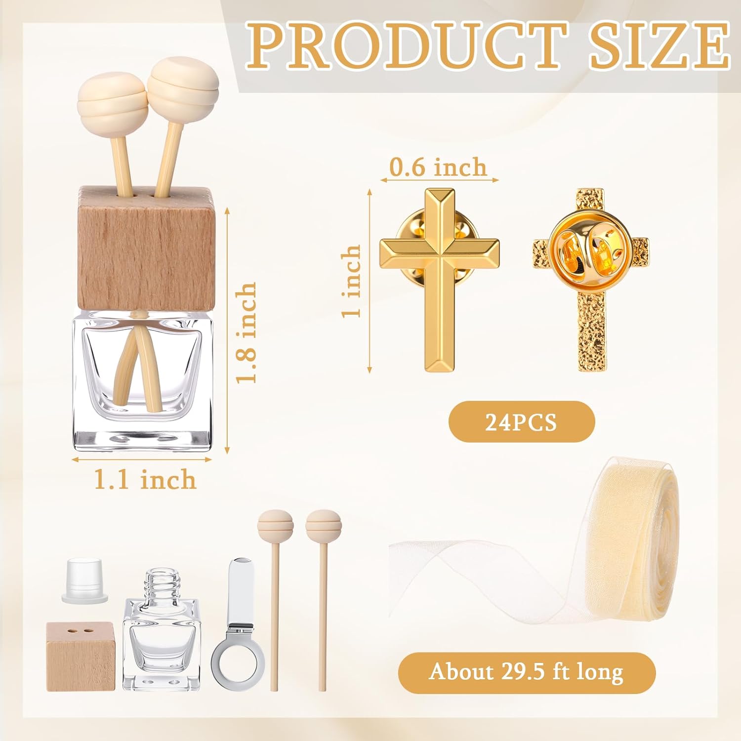 24 Set Holy Water Bottles Bulk Glass Baptism Favors for Guests 8ml Christian Water Container with Cross Pin and Ribbon for Catholic Holy Communion Decor Church Wedding Gift