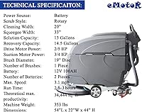 Vista 4 de Emotor - Máquina automática de limpieza de pisos comerciales autopropulsada, cepillo de 20 pulgadas con escobilla de 33 pulgadas, tanque de 14.5