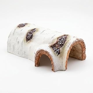 VelTherm Reptile Hideout, Small Hollow Log Tunnel Cave with Bark Climbing Surface, Weighted Anti-Tip Snake Tube for Juvenile Leopard Geckos, Corn Snakes, Habitat Decor