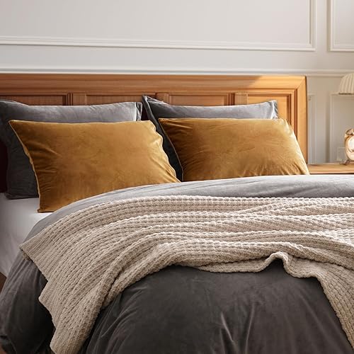 Miniatura 2 de PHF Fundas de almohada de terciopelo súper suaves tamaño estándar, sin relleno, paquete de 2 fundas de almohada lujosas y acogedoras con cierre de