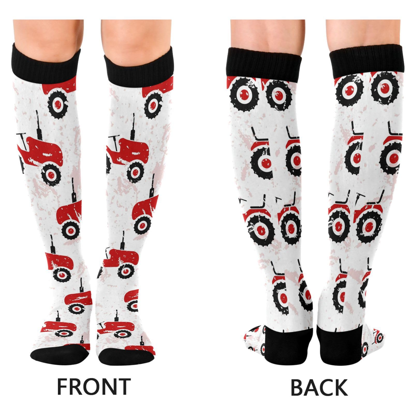 Dussdil Red Old Wheeled Tractors Compression Socks for Women Men Christmas Circulation Long Knee Socks for Winter Warm Stockings Socks