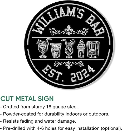 Miniatura 2 de Letrero de metal personalizado para bar de cóctel, decoración de pared con nombre personalizado para bar del hogar, patio, patio o cocina, regalo