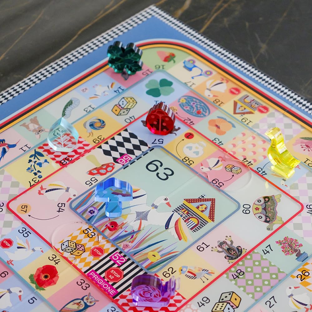 VESTA Jeu de table Vest'Oca – Inspiré du jeu de l'oie – Cristal acrylique – 40 x 40 cm – Coffret cadeau – Fabriqué en Italie