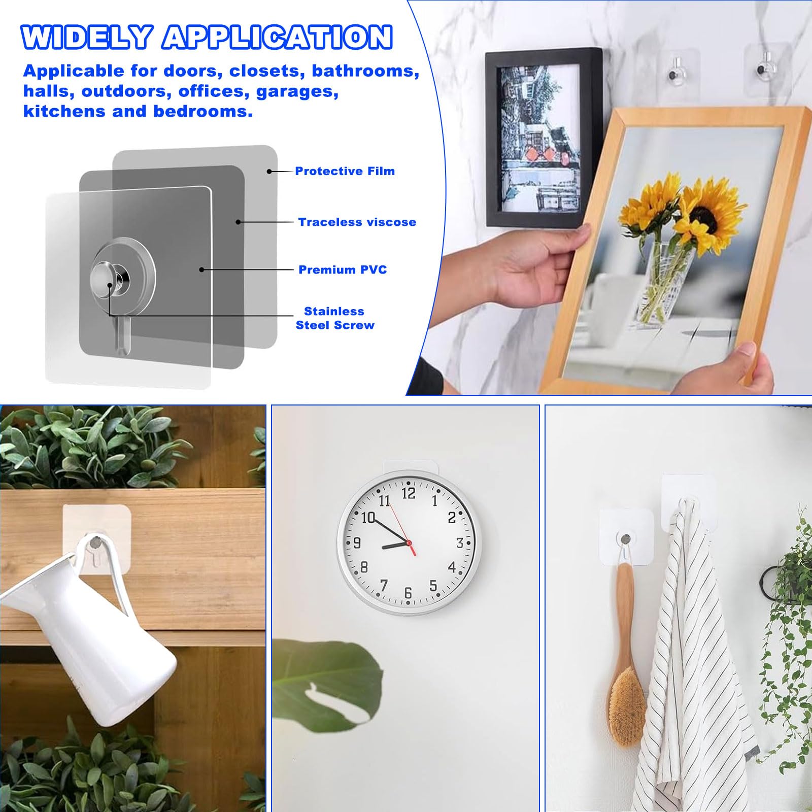 TNOMSNO 40Pcs Crochets Adhésifs Invisibles, Crochet Adhesif Mural Accroche Tableau Sans Percer, Fixation Tableau Sans Percer Pour Accroche Cadres Photo, Art Mural