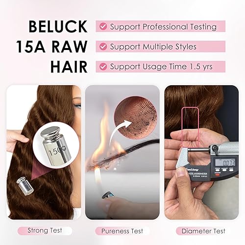 Miniatura 7 de Beluck Peluca de cabello humano con encaje frontal 360 con cordón oculto, densidad 180, color marrón chocolate, peluca frontal ondulada de cabello