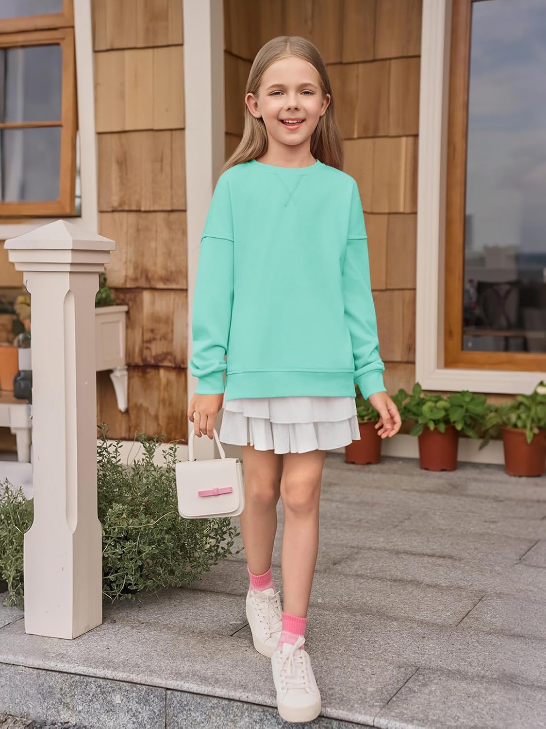 Haloumoning Girls Oversized Crewneck Sweatshirts Kids Long Sleeve Shirts Tops Fall Pullover 5-14 Years - Image 5