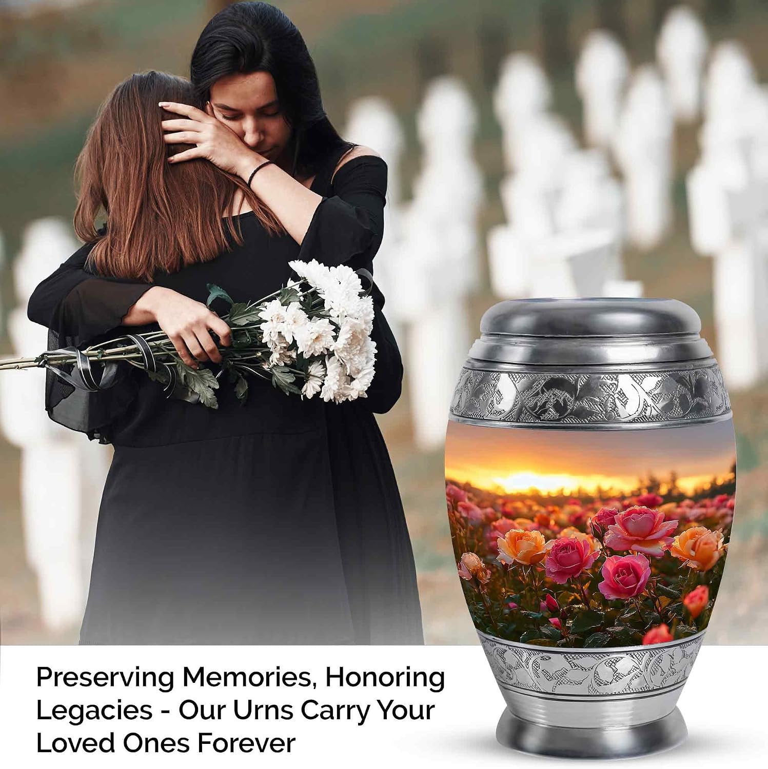 YATHABI Rose Memorial Ashes Set for Grandparents – Large Cremation Holder with Mini Keepsake – Funeral Tribute Container – Family Urn- 1 Large, 1 Small
