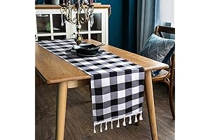DUOBAO Buffalo Plaid Table Runner: 14x108-Inch Black & White Checkered Tablecloth