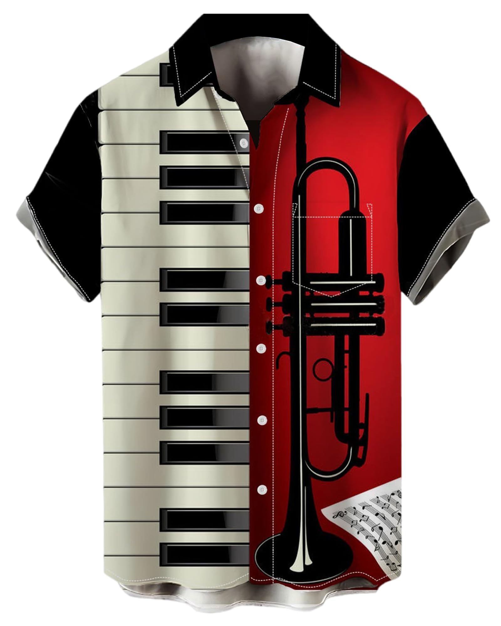 Music Shirts for Men Hawaiian Bowling Vintage Print Short Sleeve Casual Button Down Beach Big Tall Shirt