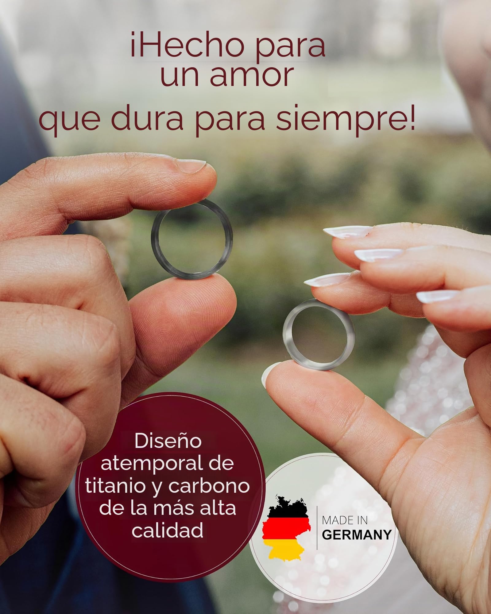123traumringe Anillos de boda en carbono y titanio, anillos de pareja con 3 circonitas y estuche, anillos de boda grabables con tamaño 50-70 mm,compromiso de en 7 mm de ancho, P28