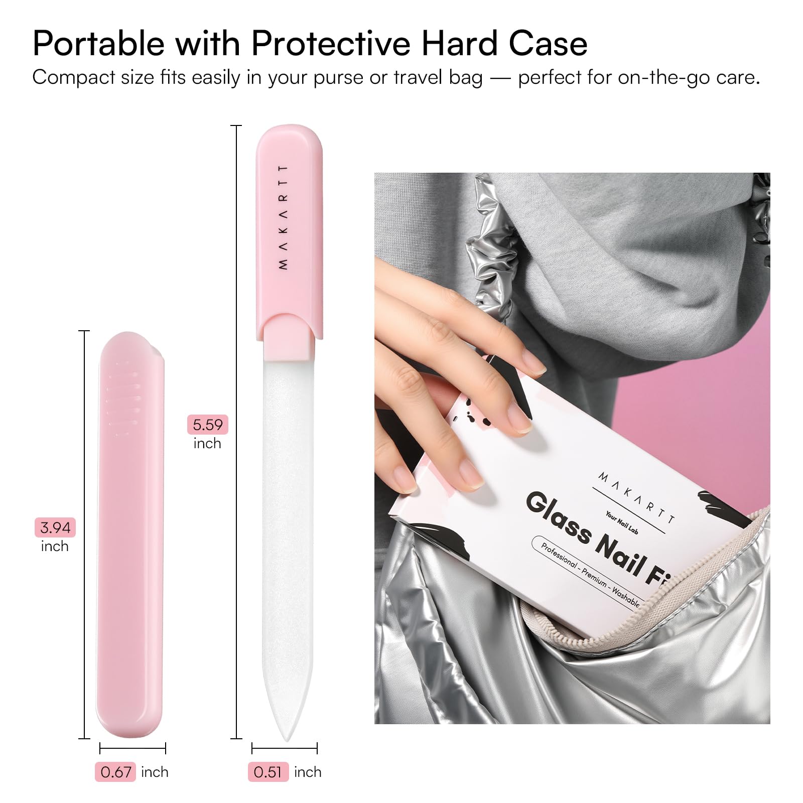 Makartt Limes à ongles - Limes en verre pour ongles naturels, polissoirs réutilisables double face sablés avec étui pour une forme et une finition lisses, coffret cadeau manucure portable, 3 pièces