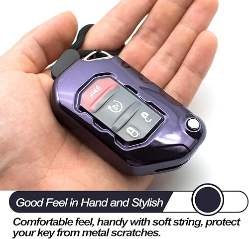 Miniatura 4 de MECHCOS Compatible con Jeep Wrangler JL JLU Rubicon Wagoneer Gladiator JT Sahara JLU Púrpura Negro TPU Flip Key Fob Funda Funda Soporte Remoto Funda