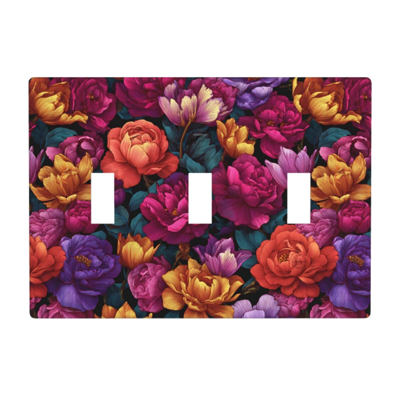 Roses Tulips and Lilies Pattern Light Switch Covers 3 Gang Triple Toggle Wall Plate Switchplate Electrical Faceplate for Bathroom Kitchen Bedroom Decor