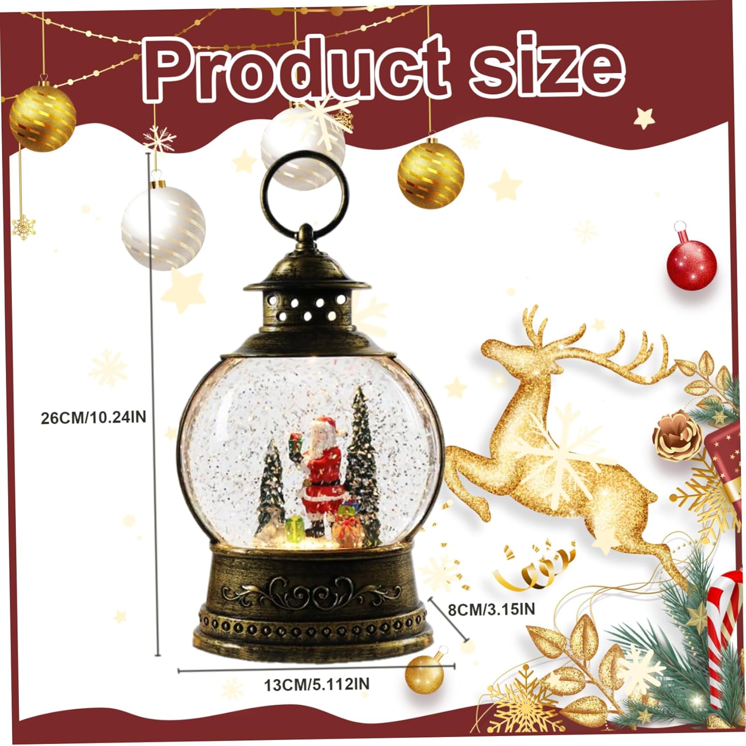 Christmas Snow Globes Light Up Santa Snow Globe with Handle & Music Battery/USB Powered Christmas Music Box for Home, Party, Gifts Globes, Globe, Glob