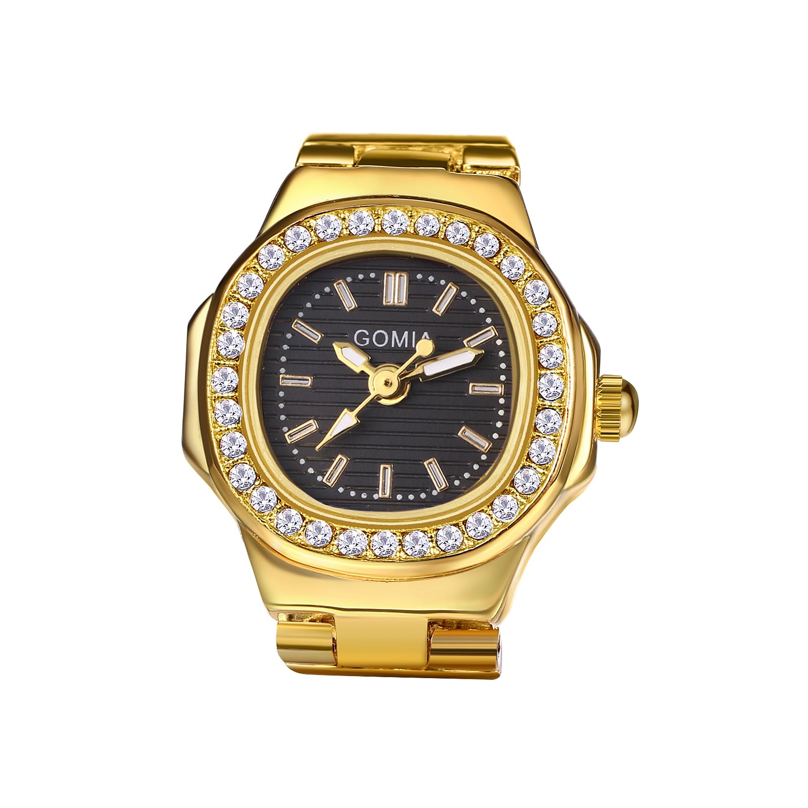 Avaner Ringuhr Fingeruhr mit Strasssteine Gehäuse Rundes Zifferblatt Einstellbare Größe Ring Uhr Finger Uhr als Geschenke für Herren Damen, Silber Gold Rosegold