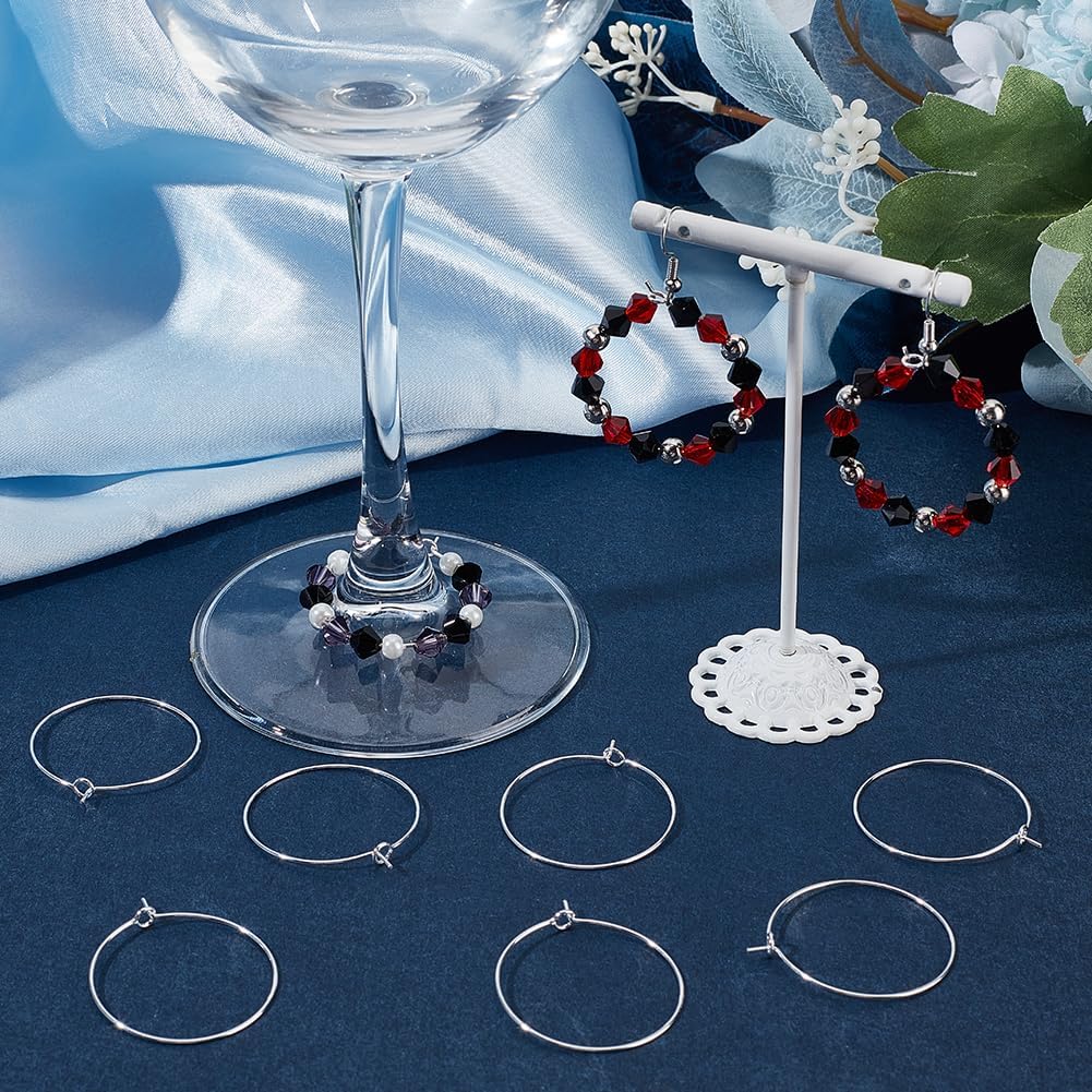 Beebeecraft 1 Box 100Pcs Hoop Ear Wires 316 Stainless Steel Earring Round Loops Findings Wine Glass Charm Rings for Beading Jewelry Making 30mm