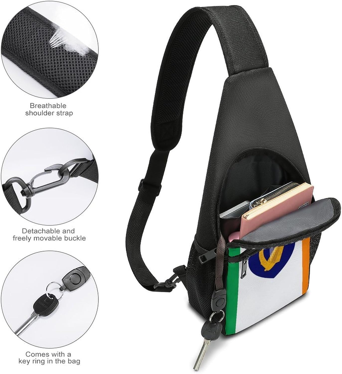 Irish Flag Ireland National Emblem Crossbody Sling Backpack Chest Bag Daypack