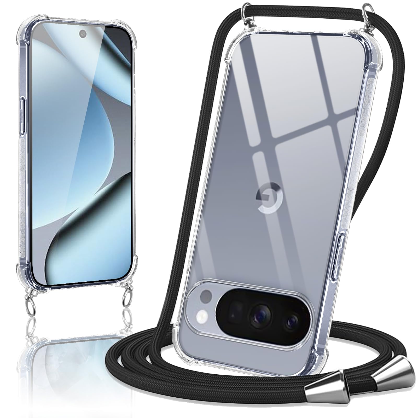 Etui z łańcuszkiem na telefon komórkowy z paskiem dla Google Pixel 10/Pixel 10 Pro, etui z łańcuszkiem i sznurkiem do zawieszenia, przezroczywe etui TPU, odporne na uderzenia i zarysowania