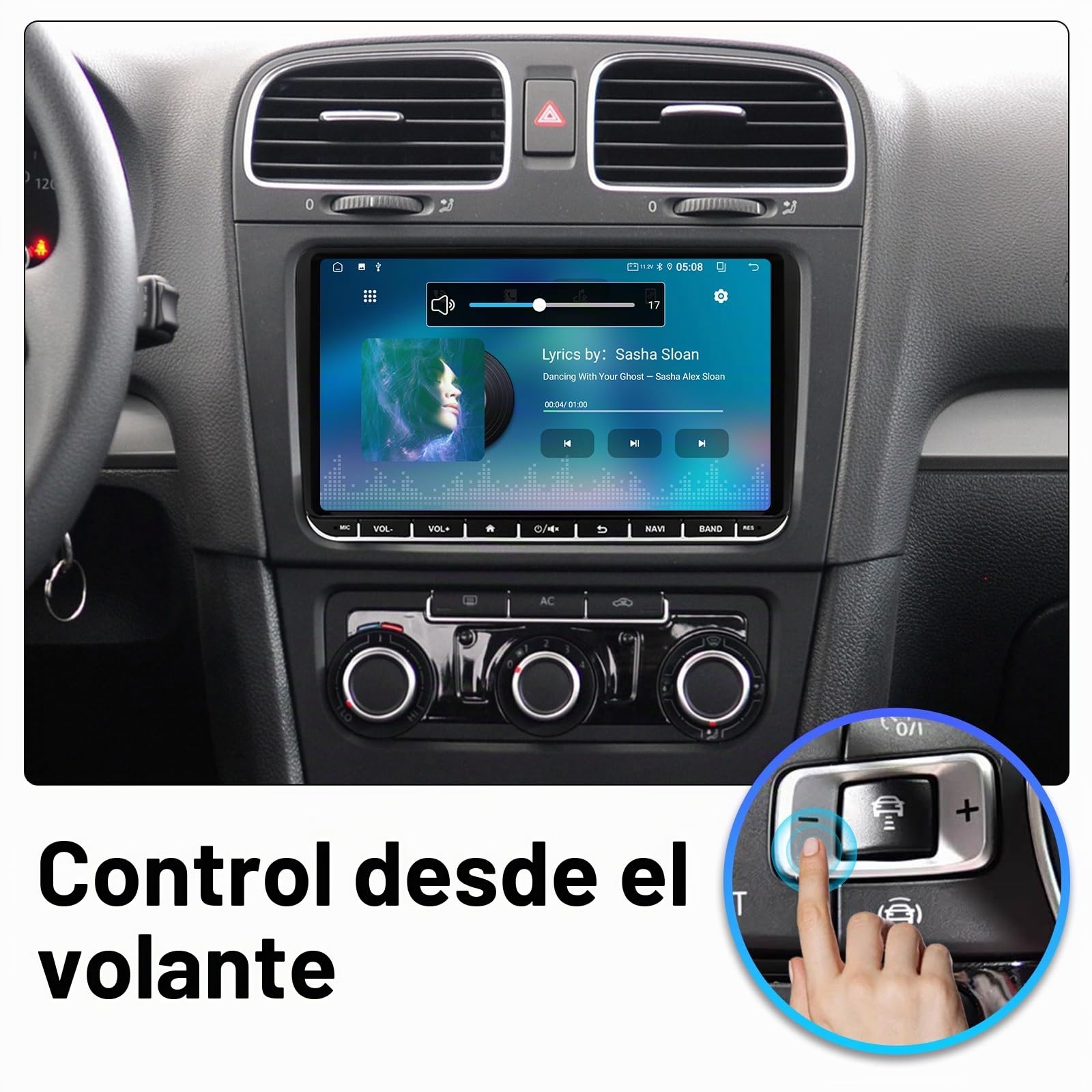 4 + 64G Android 14 Car Stereo Pantalla for VW Golf/Seat/Passat/Polo/Jetta/Touran 9 Pulgadas Multimedia Stereo Radio con Wireless CarPlay Android Auto Mirror Link SWC GPS Bluetooth WiFi FM Camera