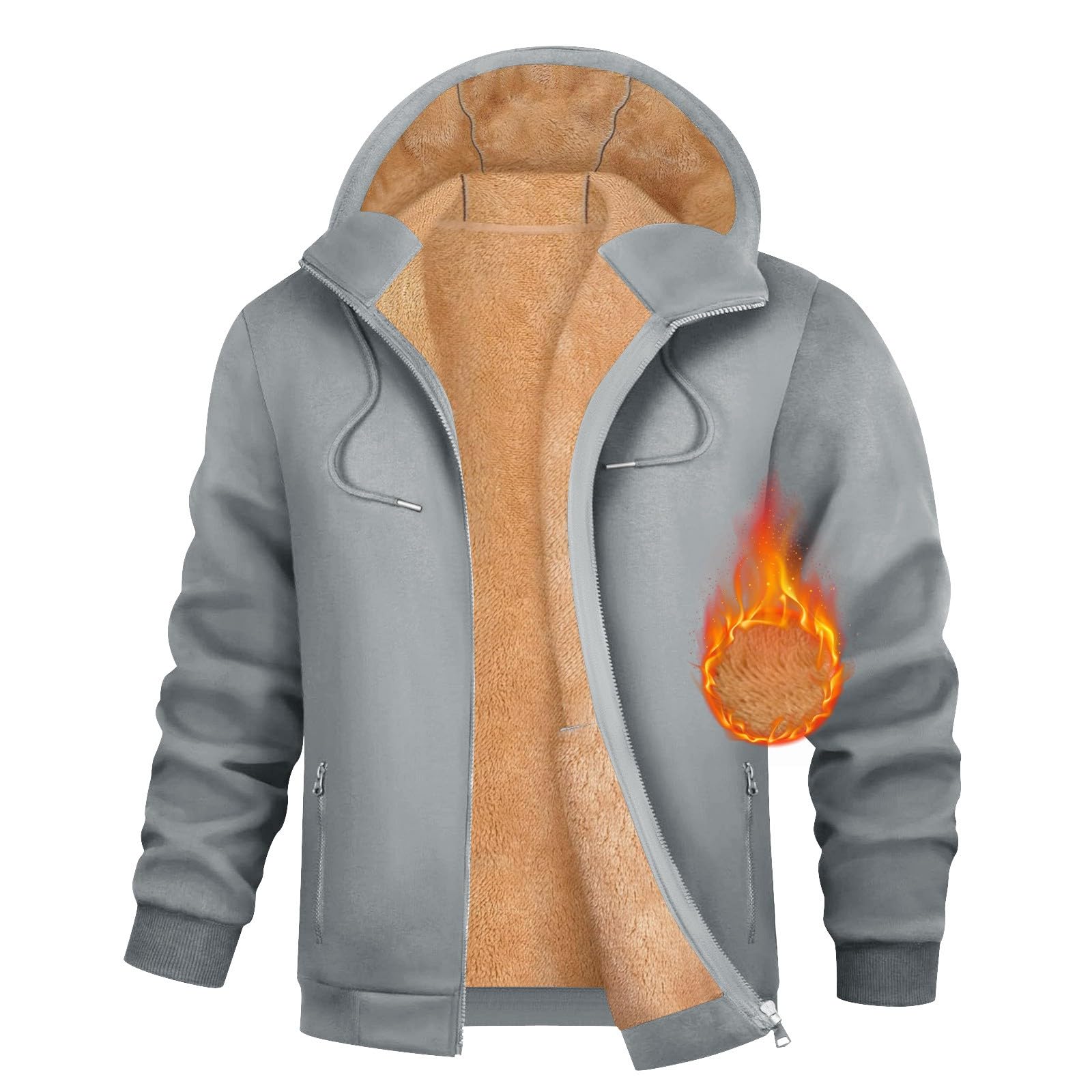 Herren Teddy Fleece Jacke mit Kapuze, Gefütterte Sweatjacke Reißverschluss