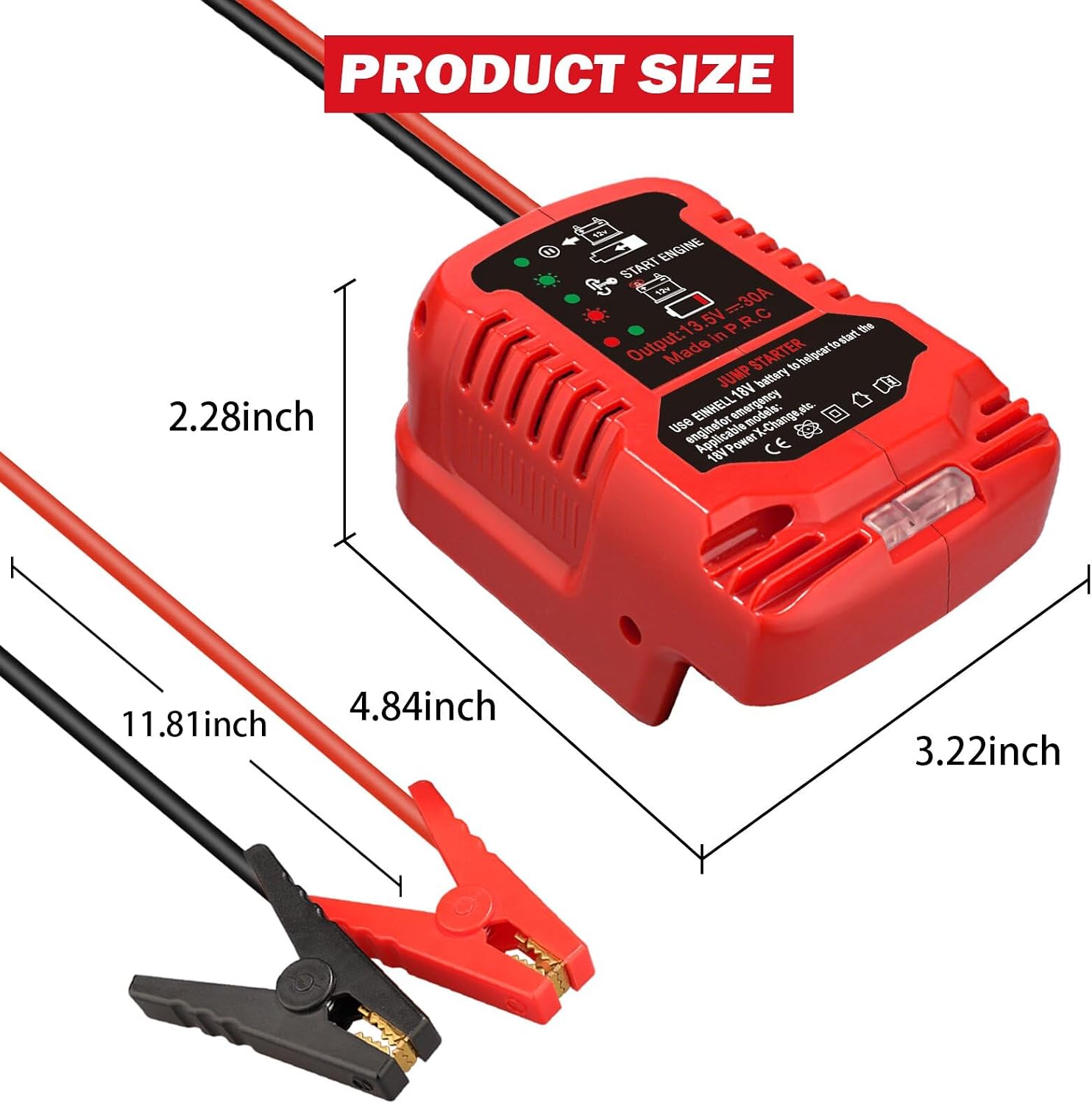 Car Jump Starter Power Bank Adapter for Einhell 18 V Battery, Jump Starter Car Battery Booster with 11 AWG Cable, Car Safe Battery Starter (Battery Not Included)