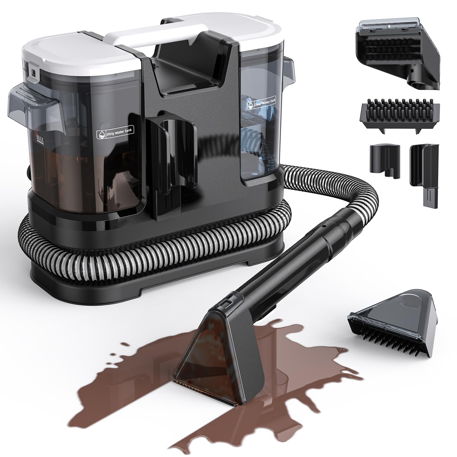 Couch Cleaner Machine 600W Motor - 20Kpa Suction Upholstery Cleaner Machine Portable Handheld Carpet Cleaner with Self-Cleaning and
