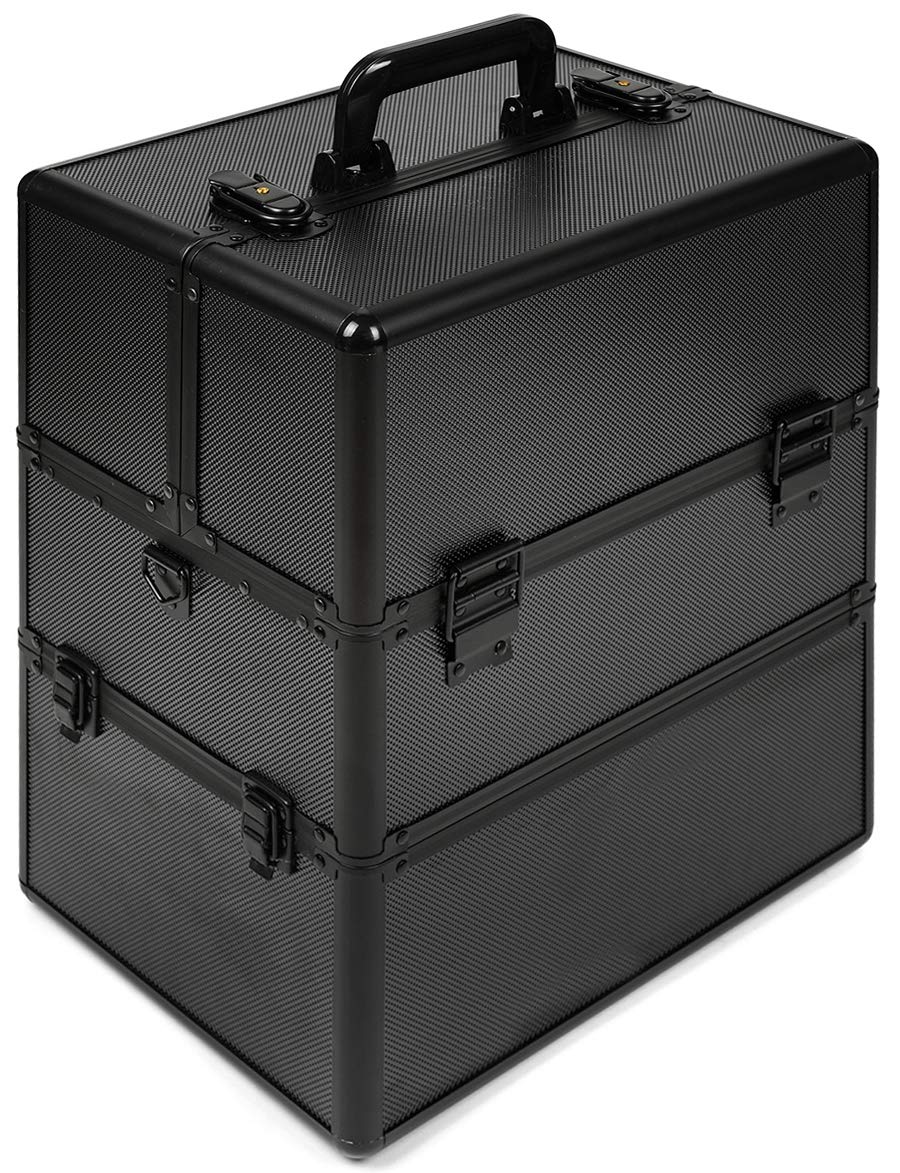 SEVICO Kosmetikkoffer Schminkkoffer Make-up Aufbewahrung Organizer für die Reise für Friseure und Visagisten Nähzubehör abschließbare Box mit Tragegurt Schwarz V10