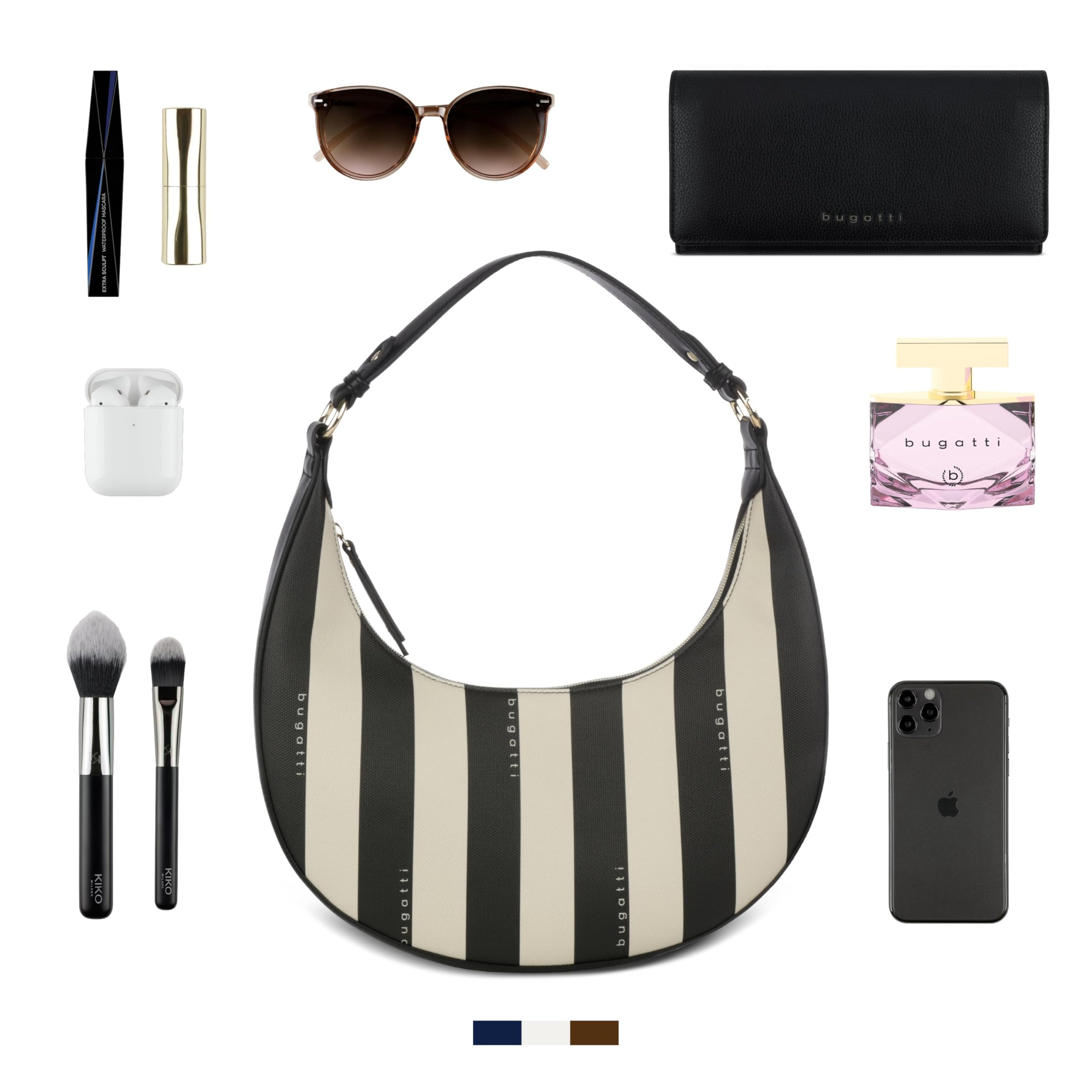 bugatti Cleo Half Moon Bag, Damen-Schultertasche aus gestreiftem Kunstleder