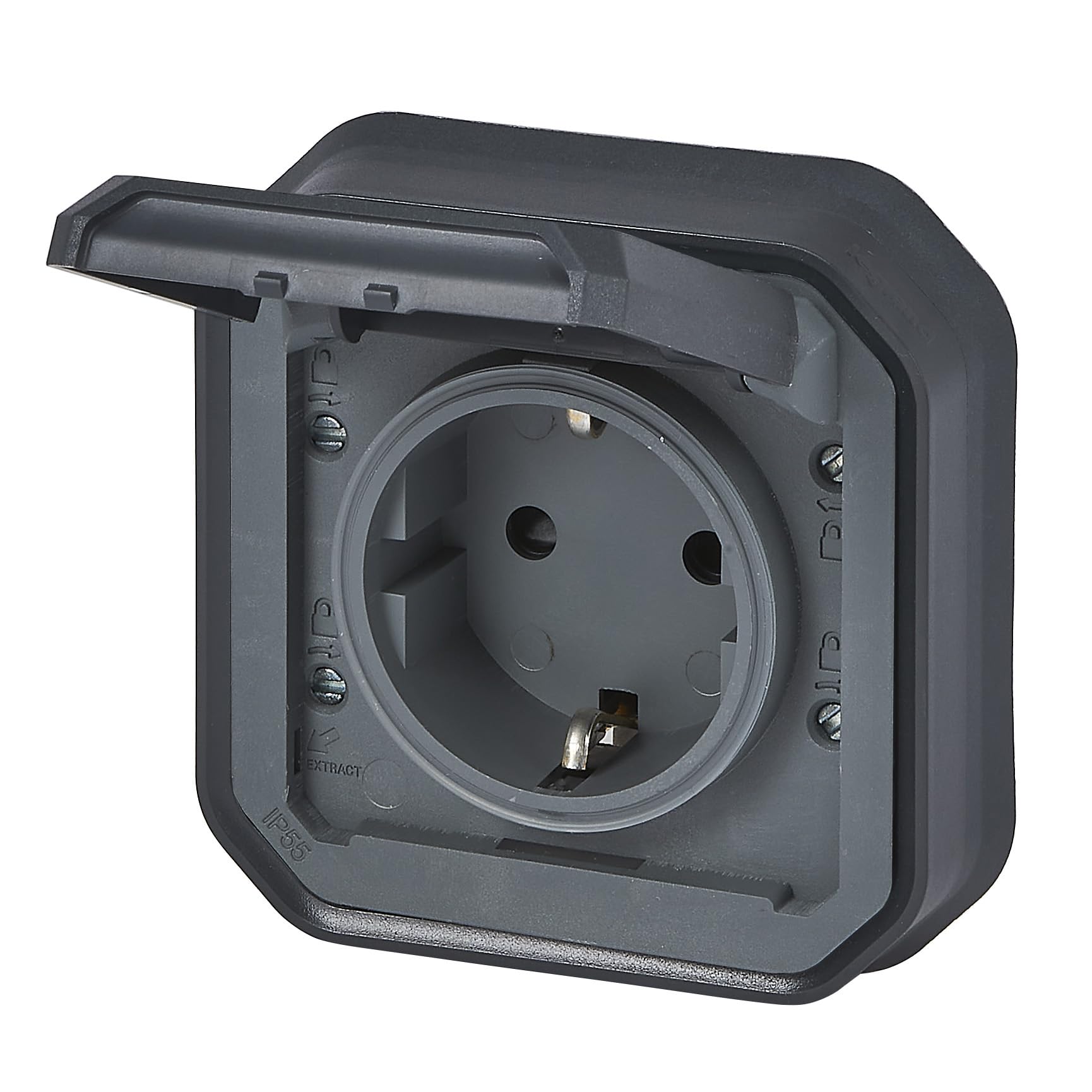 Legrand - Enchufe 16A con contacto lateral de tierra - Plexo - Estanco IP55 - Montaje empotrado - Antracita - 069859LE