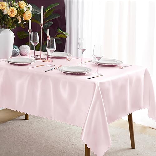 KKJIAF Paquete de 1 mantel de satén rosa de 58 x 102 pulgadas, rectangular, brillante, sedoso y suave, para decoración de banquete de boda, fiesta
