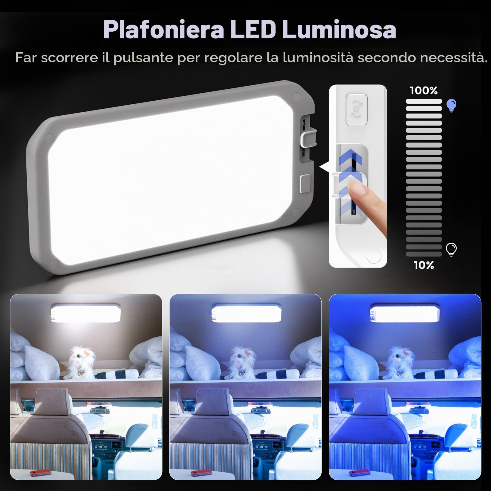 Plafoniera LED 12V Camper con Interruttore, 15W 1200LM Luci Camper Interno 12 V, 198 LEDs Plafoniera Interna per Rimorchio, Auto, Barca (Luce blu,1Pcs)