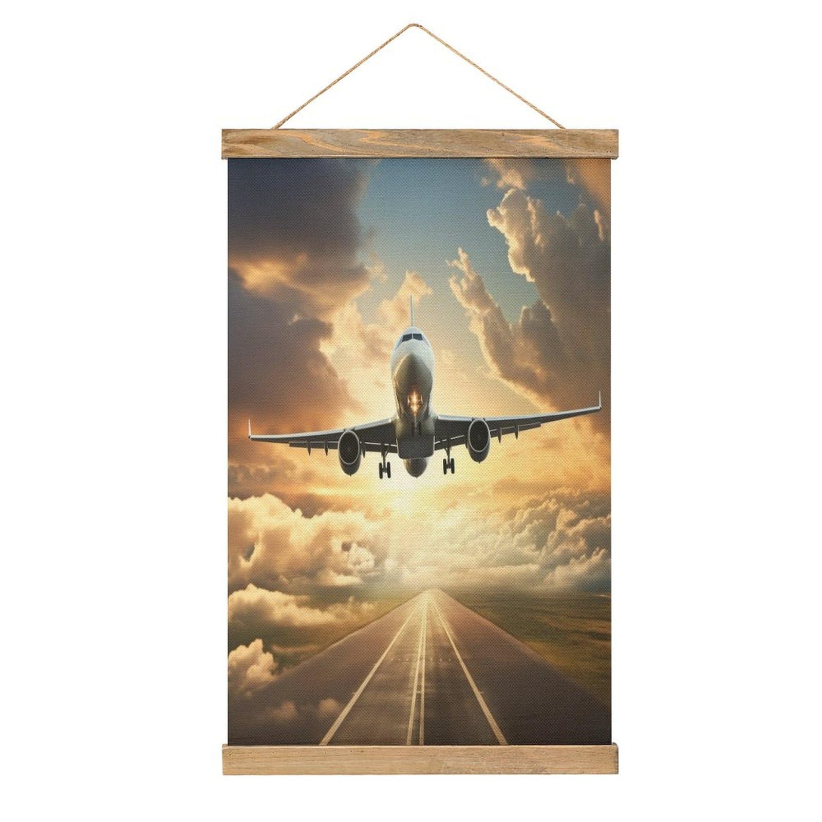 VstaDank Airplane Poster with Wooden Frame Hanger Art Painting Wall Decor Poster Wall Hanging Wooden Frame 13x20 Wood Poster Hanger for Photo Picture Art Canvas Print Artwork