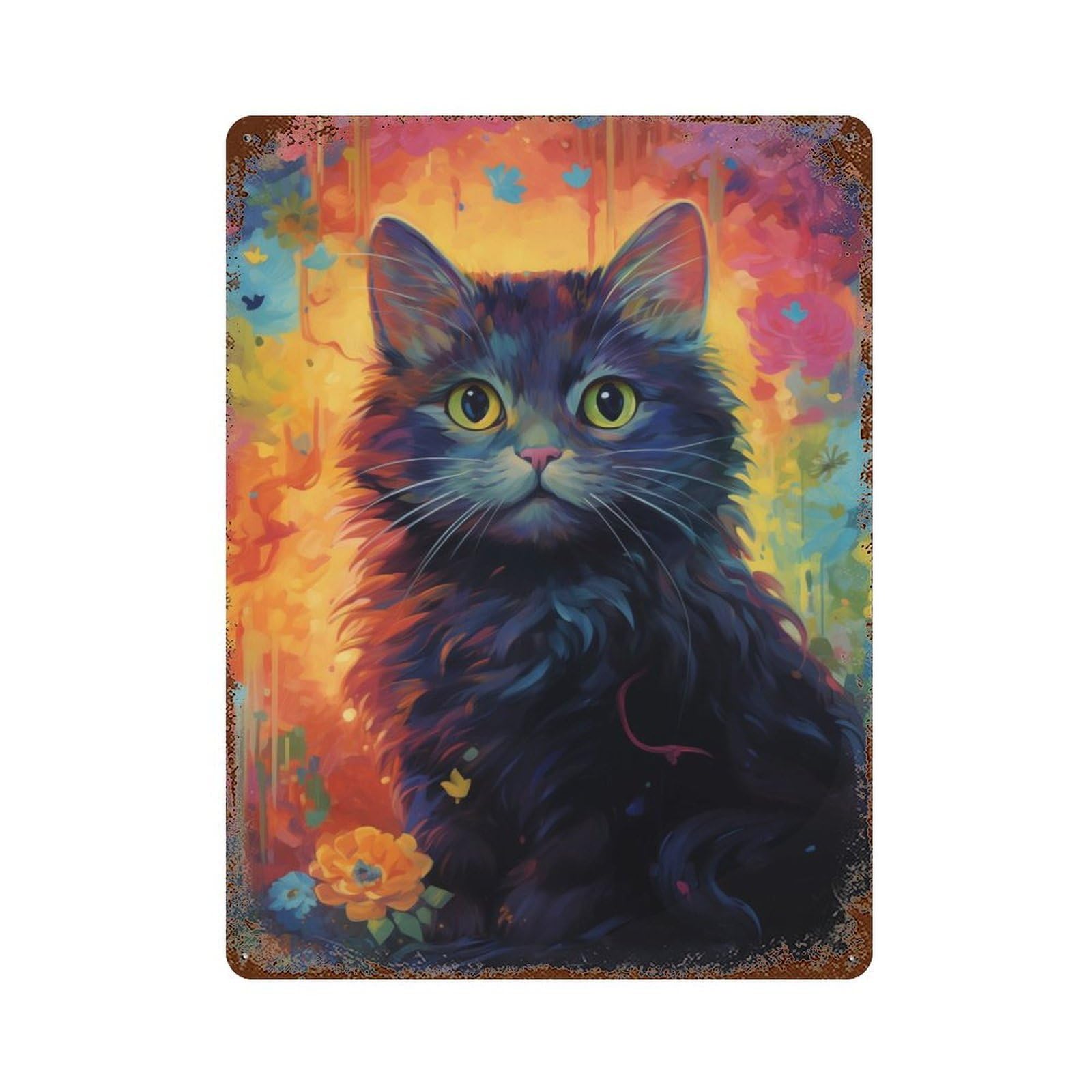 Kitty No3 15.7"x11.8" Rusty Metal Tin Sign, Farmhouse Wall Decor for Office, Studio And Wall Decor