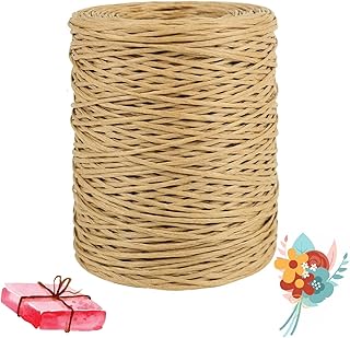 200M Alambre de Papel Natural, Cuerda de Alambre de Hierro, Cordón de Papel de Alambre de Hierro Natural, Alambre Manualidades, Alambre Floral para Bricolaje, Embalaje de Ramos de Boda (Amarillo)