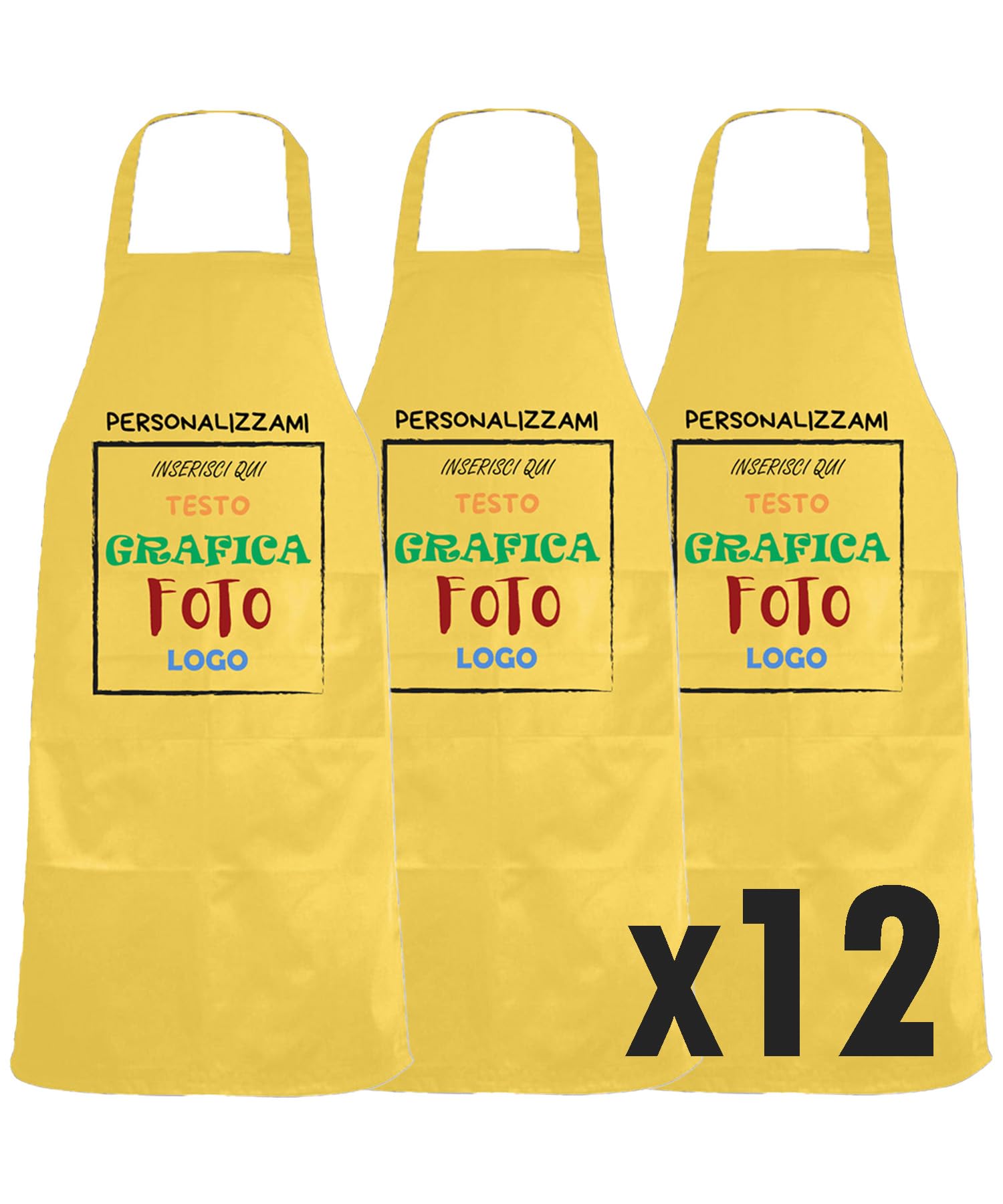 fratelliditalia.org Kit de 12 tabliers avant personnalisation inclus Blanc - Noir - Rouge - Vert - Jaune Taille 82 X 60