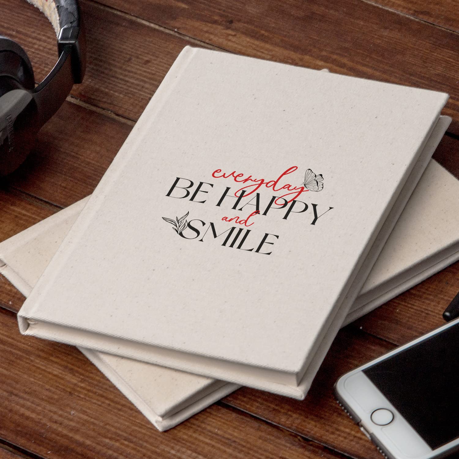 Hediyesepeti Everyday Be Happy And Smile Tasarımlı Kanvas Defter - 14 x 20 cm - 200 Sayfa