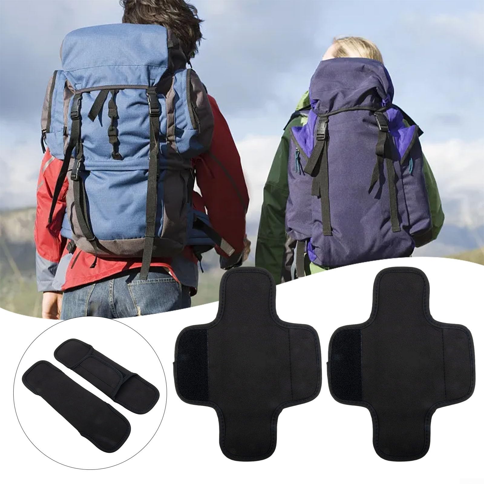 Paire de coussinets antidérapants pour sangle d'épaule de sac à dos, double couche, noir