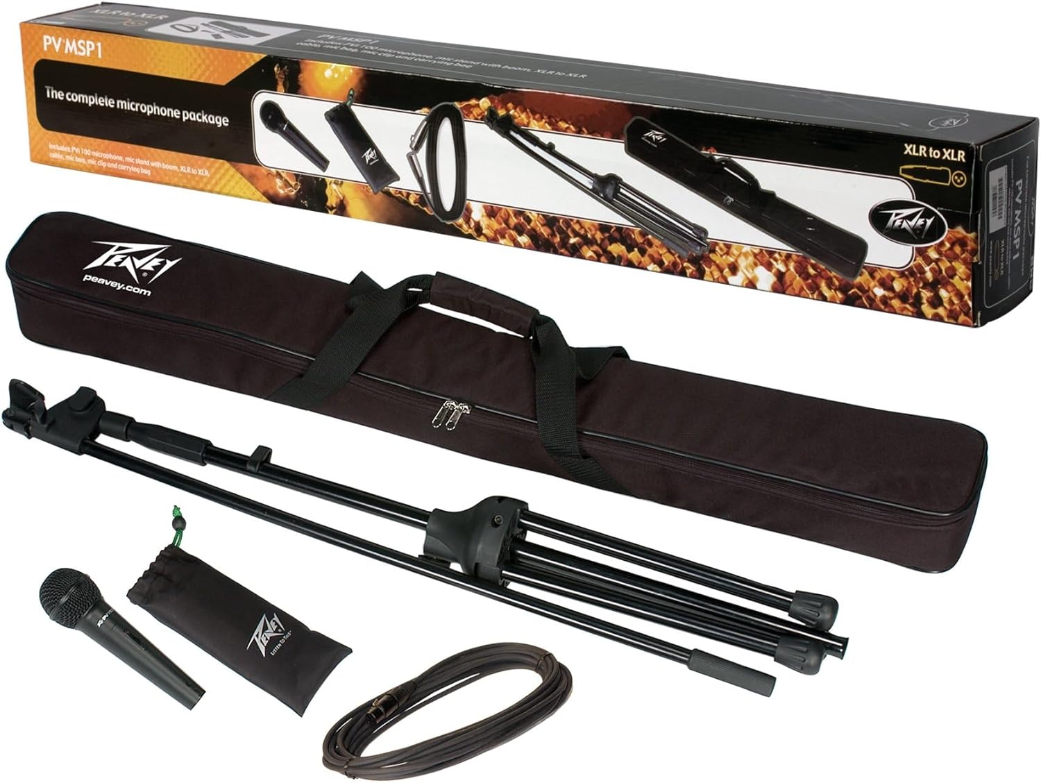 Peavey MSP-1 Microphone and Stand package - Includes PV(r)i100 Dynamic Vocal Cardiod Microphone with XLR Cable and Clip