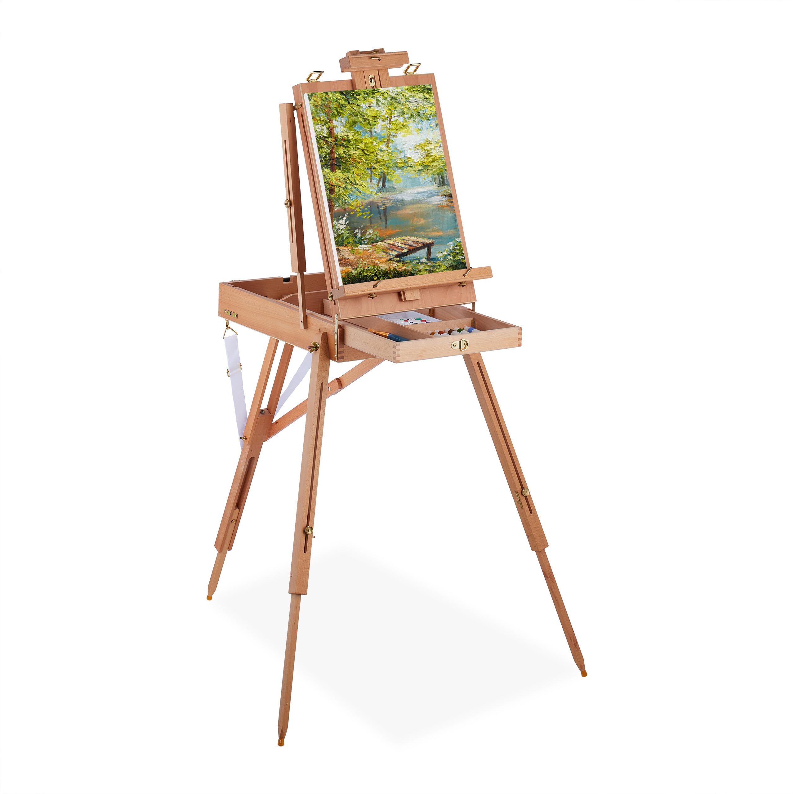 Relaxdays Valise chevalet en Bois, pour Adultes, Hauteur et Inclinaison réglables, Portable, Taille XL tiroir, Nature.