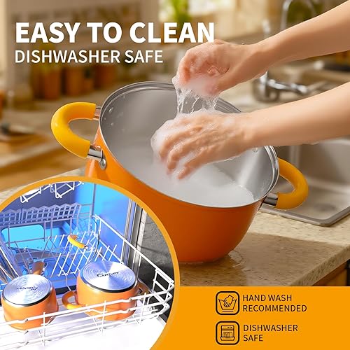 Miniatura 8 de Vaporizador de 4 cuartos de galón para cocinar, olla de vapor de verduras, olla naranja de acero inoxidable 188 con tapa y cesta de vapor,