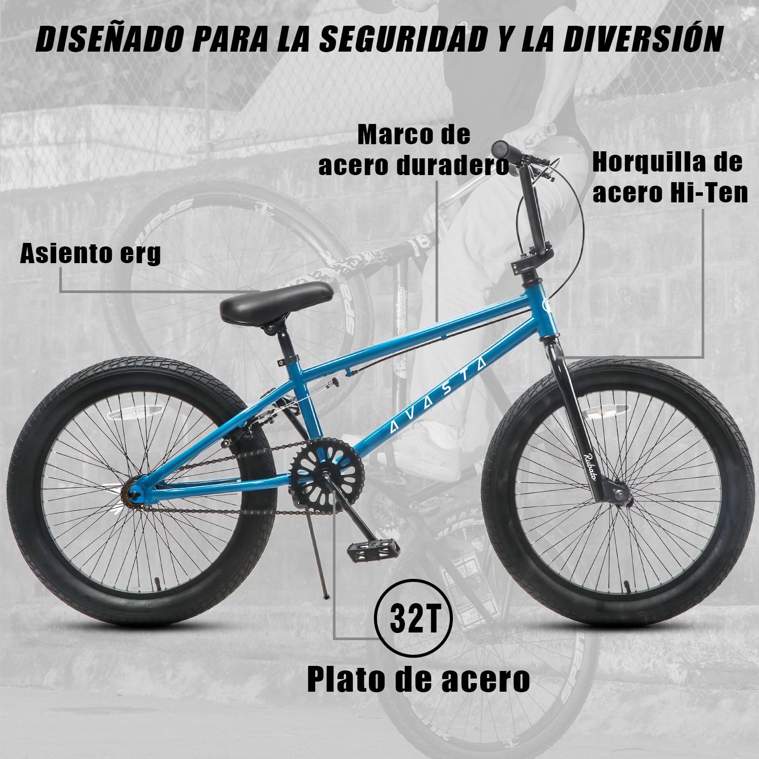 AVASTA Bicicleta BMX Freestyle de 18 Pulgadas para niños de 5 6 7 8 años, niñas y Principiantes, Azul