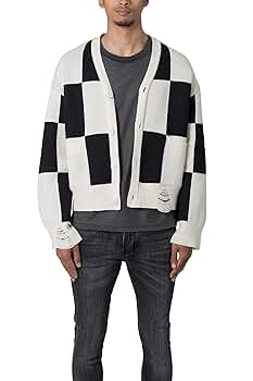 mnml Men's Checkered Cardigan, Black/White at Amazon Men's